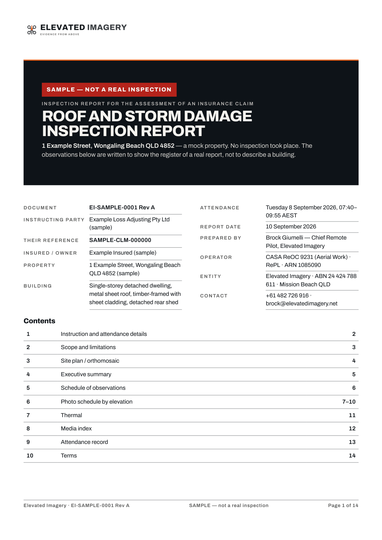 Sample report, page 1: cover